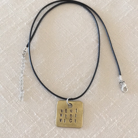 VENI VIDI VICI Hand Stamped Brass Tag Necklace - Picture 3 of 3
